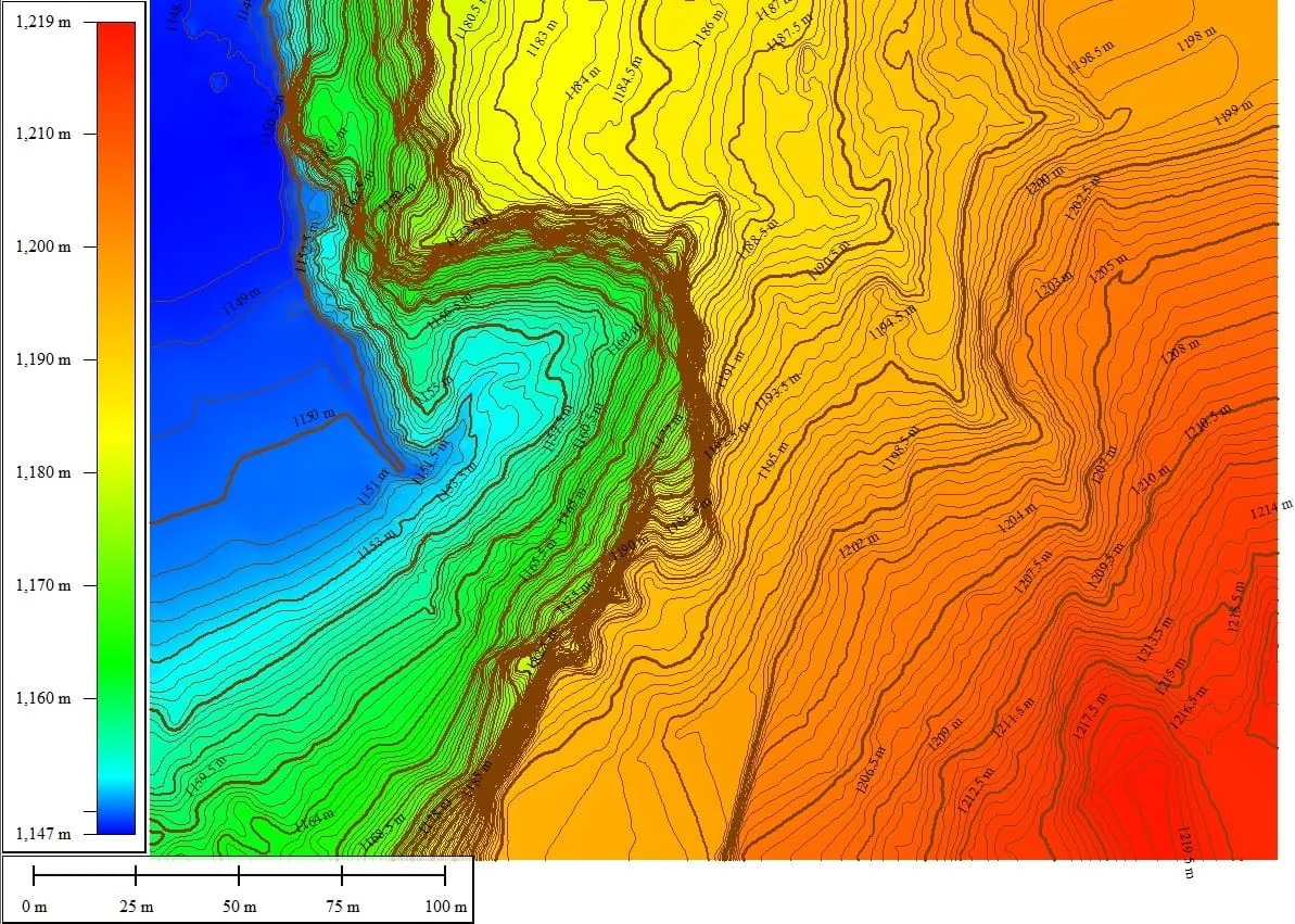 Digital terrain model from a topographical survey
